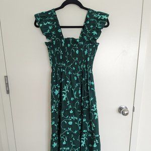 Hill House Ellie Nap Dress Emerald Botanical Poplin Green Floral XS